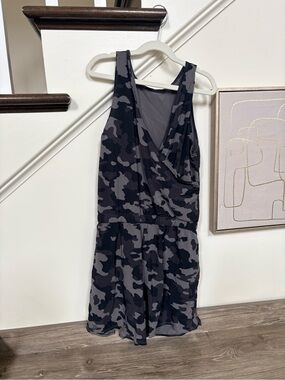 Sleeveless Camo Wrap Romper in Black and Gray